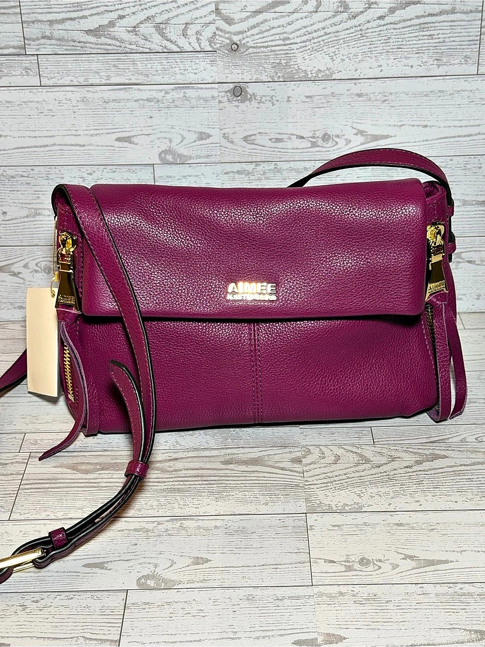 Aimee Kestenberg Bali Crossbody Bag Magenta Pink Pebbled Leather Gold NWT